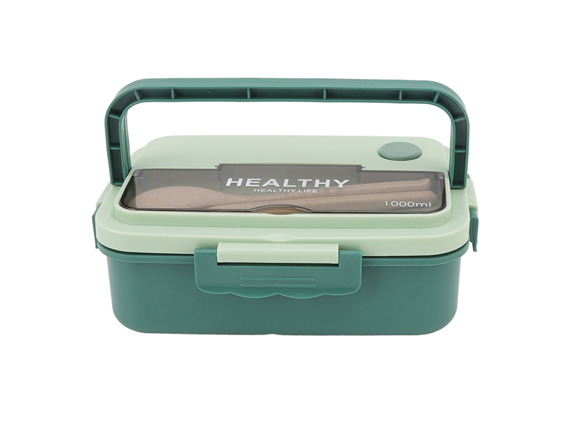Fiambrera Bento Box De Plástico Con 3 Compartimentos, 1000 Ml, Apta Para Microondas, Color Verde Matcha.