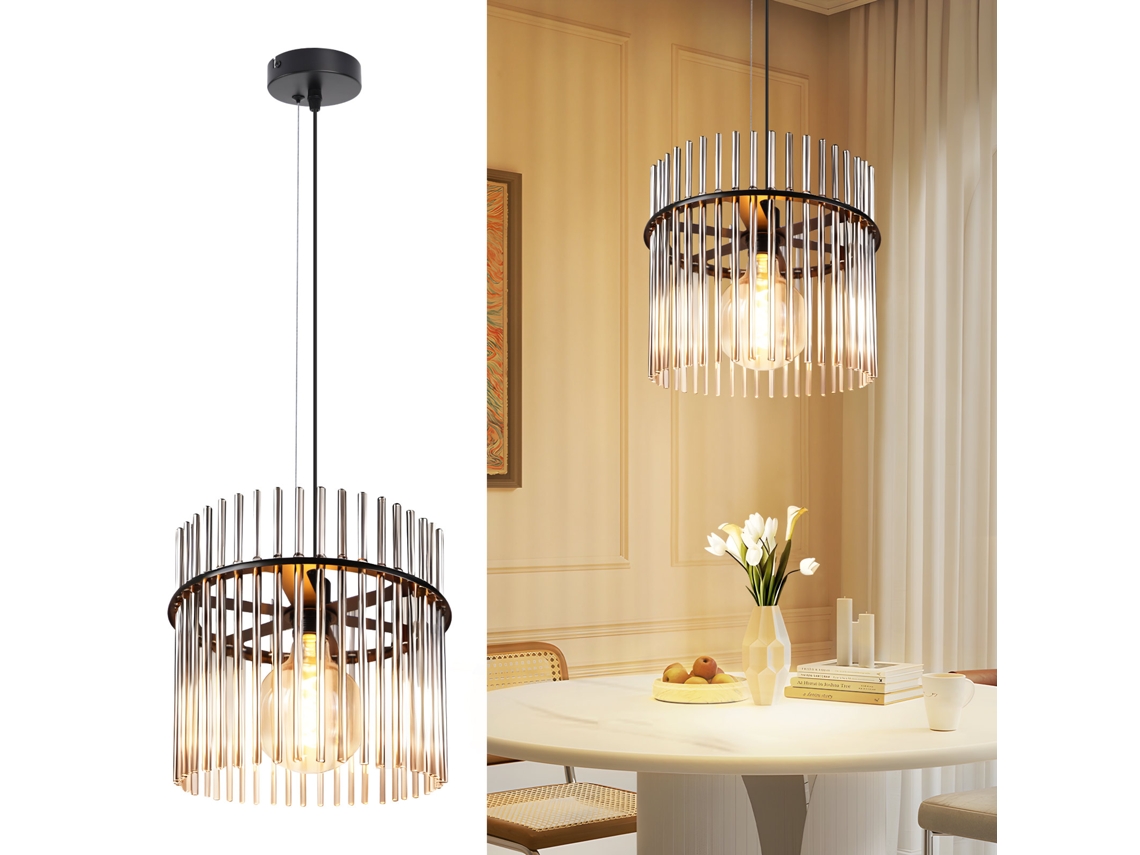 Lámpara colgante con 1 pantalla de cristal, casquillo E27, negra, Ø30cm, para comedor, cafetería, bar, cocina, sala de estar Zmh (bombilla no incluida)