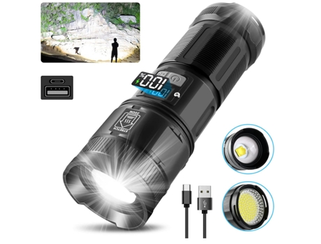 BISBISOUS M60-P50 Linterna LED Recargable 120.000 Lúmenes con Luz de Trabajo Cob Negra de Alta Potencia