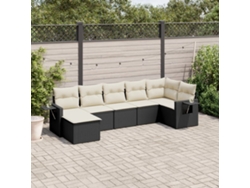 Conjunto de sofá de jardín de 7 piezas con cojines de mimbre negro de DKD Home Decor