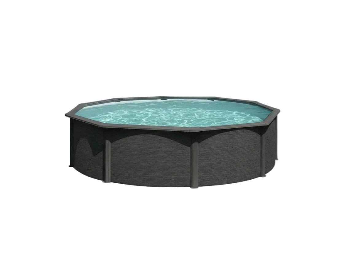 Piscina redonda elevada Gre Kit460gy color antracita, Ø 460x120 cm, de acero con filtro de arena de 4 m³/h.