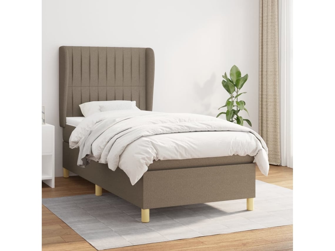 Cama Box Spring Con Colchón Tela Gris Taupe 90x200 Cm