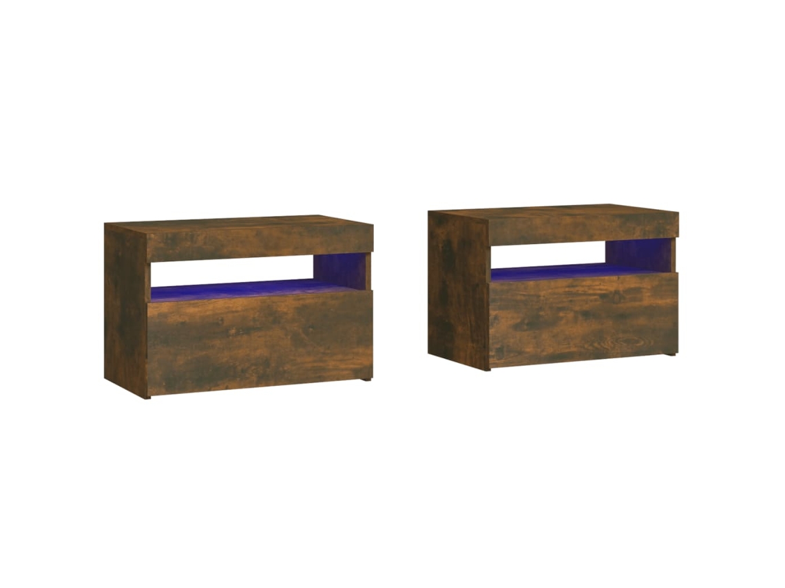Juego de 2 mesitas de noche con LED, roble ahumado, 60x35x40 cm, MAISON EXCLUSIVE