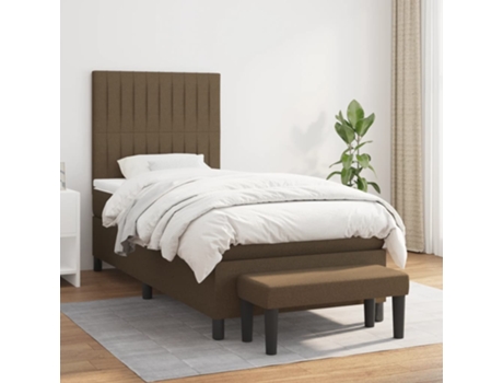vidaXL Cama con somier y colchón 90x190 cm tela marrón oscuro