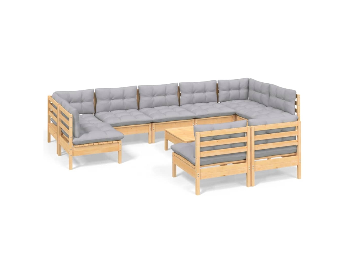 Maison Exclusive - Juego De Muebles De Jardín 10 Pzas Y Cojines Madera Maciza Pino