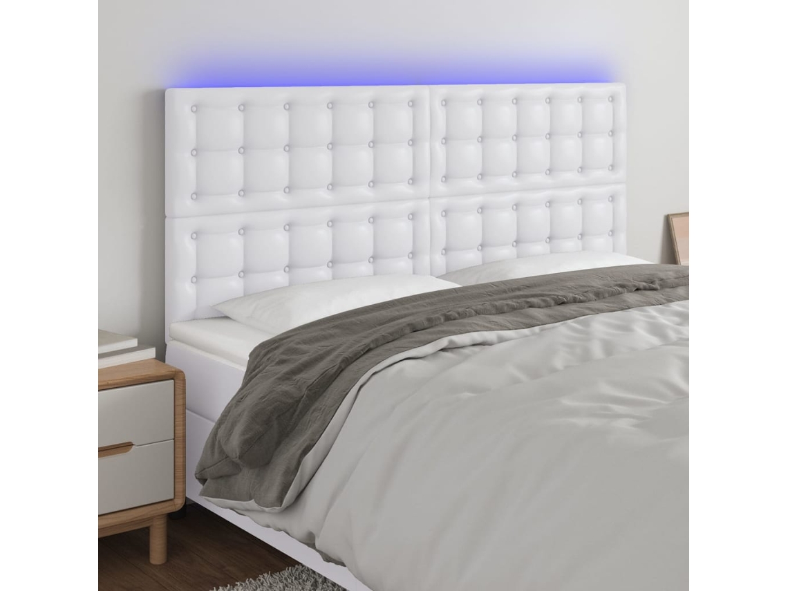 Cabecero Con Luces Led Cuero Sintético Blanco 200x5x118/128 Cm