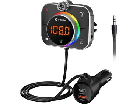 Cargador de Auto CHRONUS QP-Charge22901-20hmy con Transmissor FM (Bluetooth 5.0 - USB - Negro)