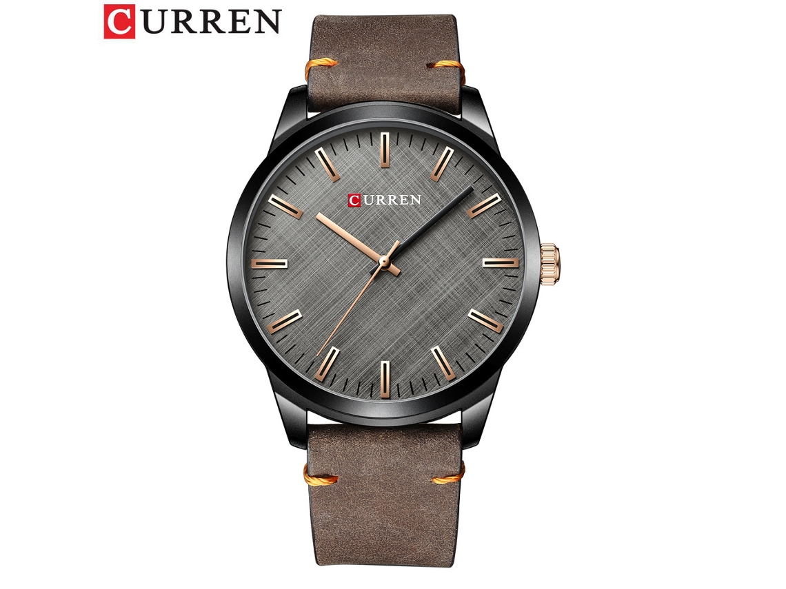 Reloj De Pulsera De Cuarzo Para Hombre, De Estilo Moderno, Con Esfera De Textura De Tela Sencilla Y Correa De Cuero (marrón Oscuro).