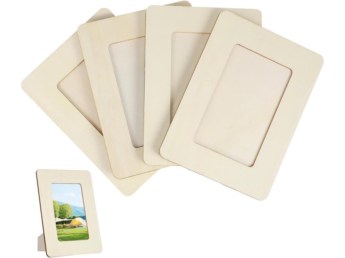 Juego de 12 marcos de madera sin acabado para fotos, ideales para manualidades infantiles, pinturas y para rellenar espacios - GOKOCO