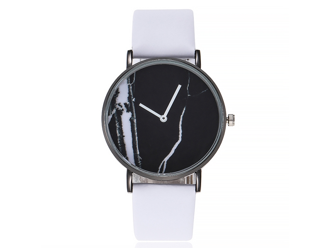Reloj De Pulsera Unisex De Cuarzo Con Diseño De Mármol De Vansvar Y Correa De Pu Blanca.