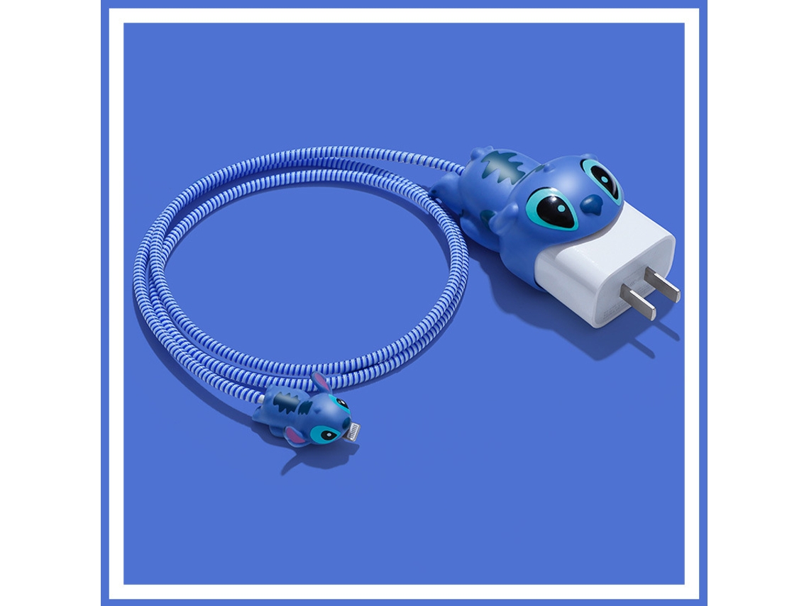 Protector de cable de datos de plástico con diseño de dibujos animados de Aetheria, antirotura, para iPhone 12 y 13, azul.