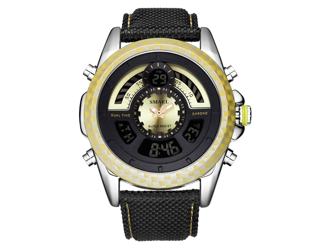 Reloj Electrónico De Cuarzo Para Hombre Smael, Resistente Al Agua, Con Correa De Nailon Dorada.