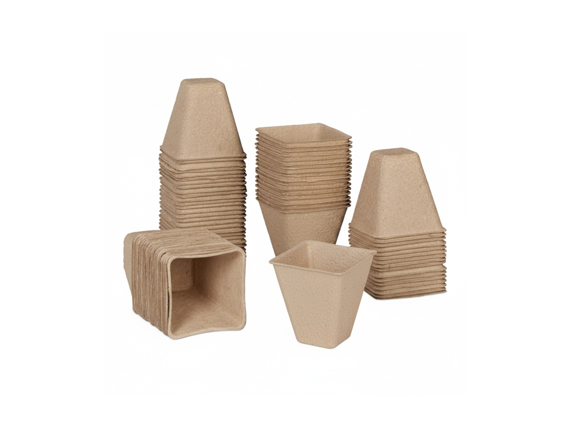 Vasos De Cultivo Relaxdays Em Conjunto De 80, Biodegradáveis, Quadrados, Hbt: 8 X 8 X 8 Cm, Vaso De Sementes, Natural