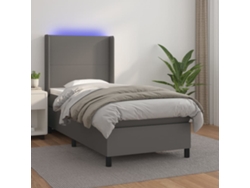 Cama Box Spring Y Colchón Led Cuero Sintético Gris 90x190 Cm