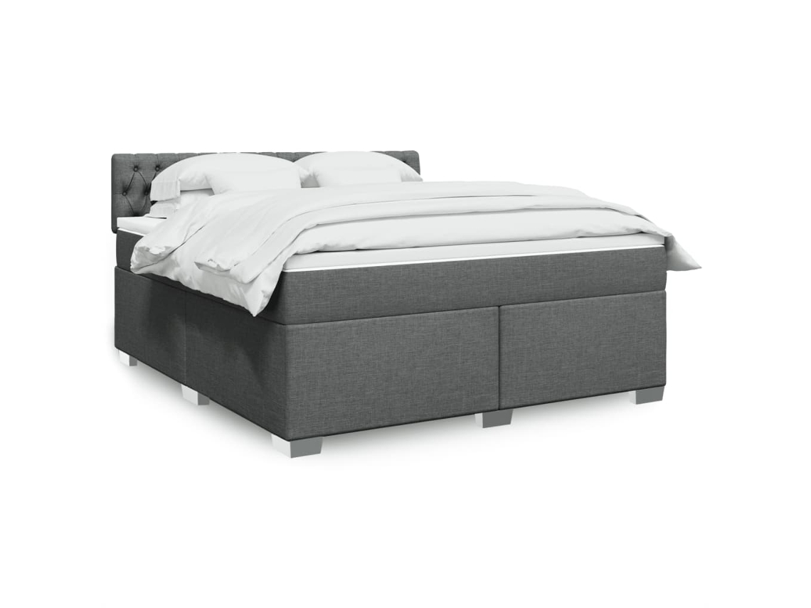 Cama Box Spring Con Colchón Tela Gris Oscuro 180x200 Cm