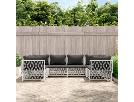 Conjunto 6 de muebles de jardín VIDAXL con cojines acero blanco