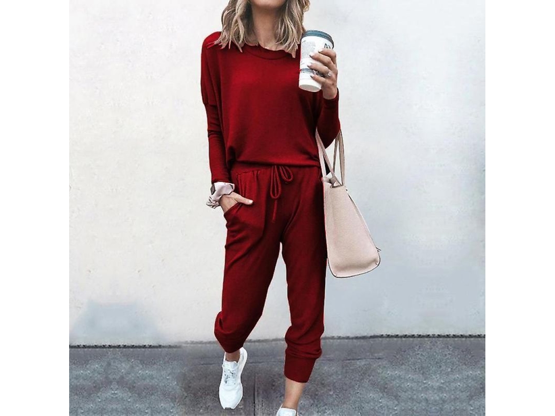 2026-conjunto De Pijama Para Mujer De Dos Piezas Con Bolsillos Y Corte Suelto Ctu M Rojo