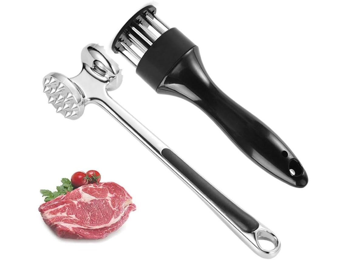 Martillo ablandador de carne de acero inoxidable de 2 piezas, ablandador de carne profesional de acero inoxidable, ablandador de carne de aguja, martillo para bistec, martillo para carne, martillo abl