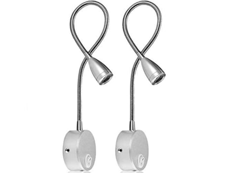 Juego de 2 luces de lectura para cabecera - Plata 3W interruptor - Blanco cálido