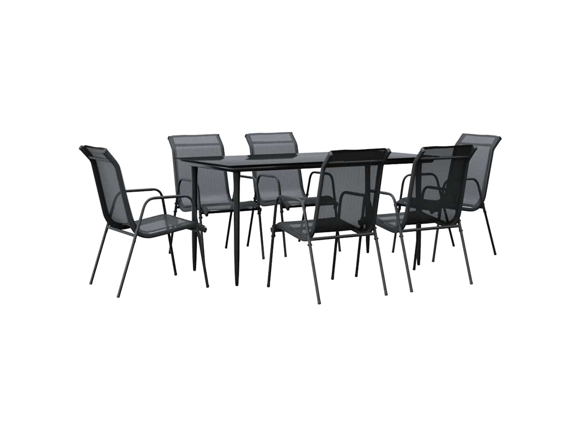 Maison Exclusive - Juego De Comedor Para Jardín 7 Piezas Acero Y Textilene Negro
