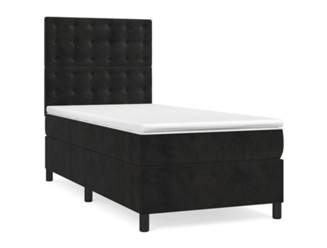 vidaXL Cama con somier y colchón de terciopelo negro 90x190 cm