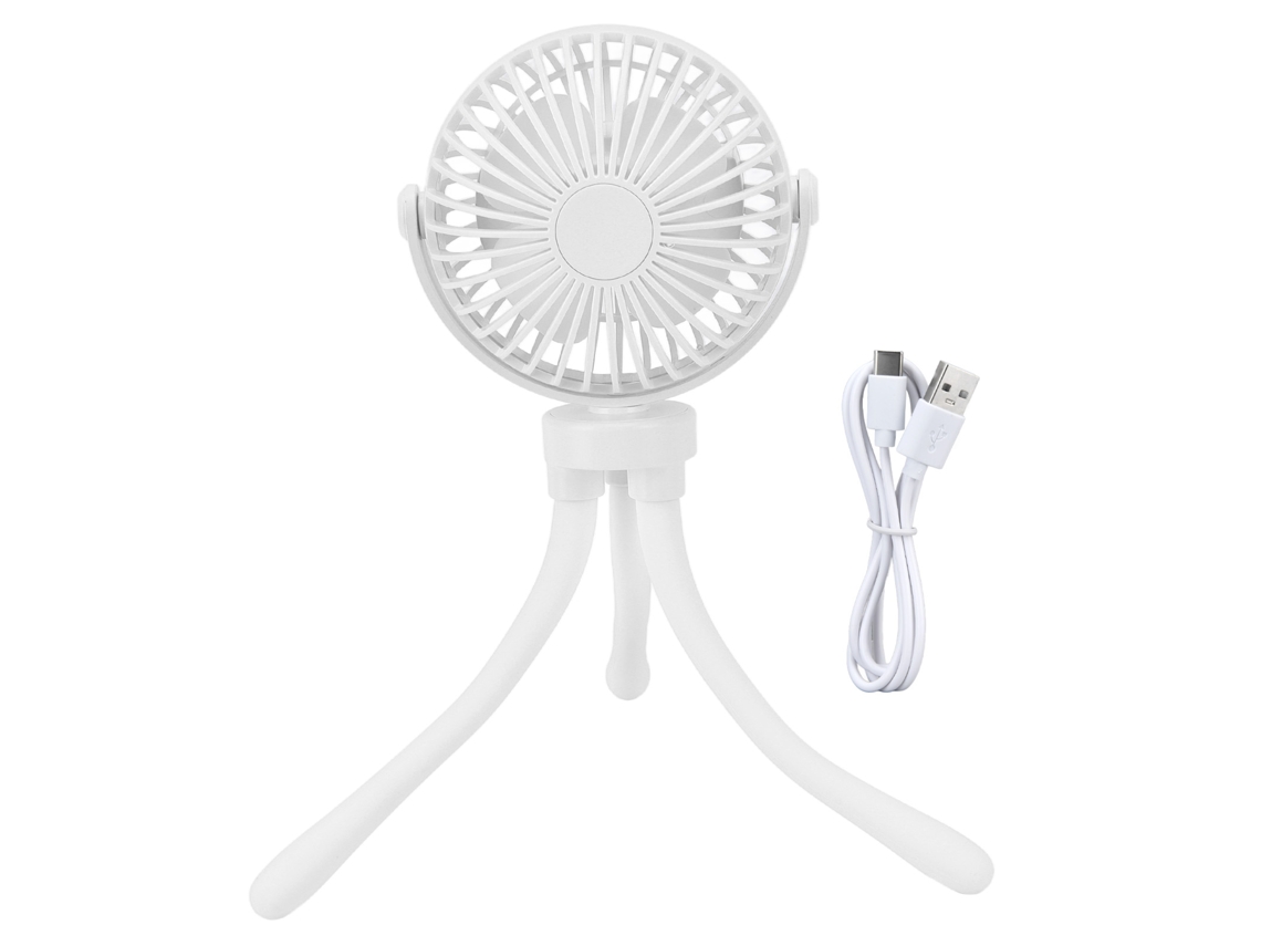 Ventilador portátil USB para bebés con trípode deformable, blanco.