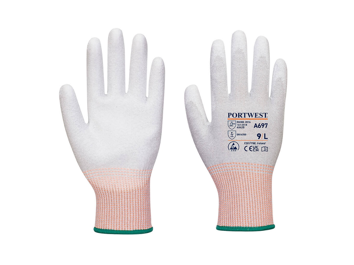 Guante Lr13 Esd Palma De Pu (pack De 12) - Protección Y Dexteridad Gris Blanco / Xl