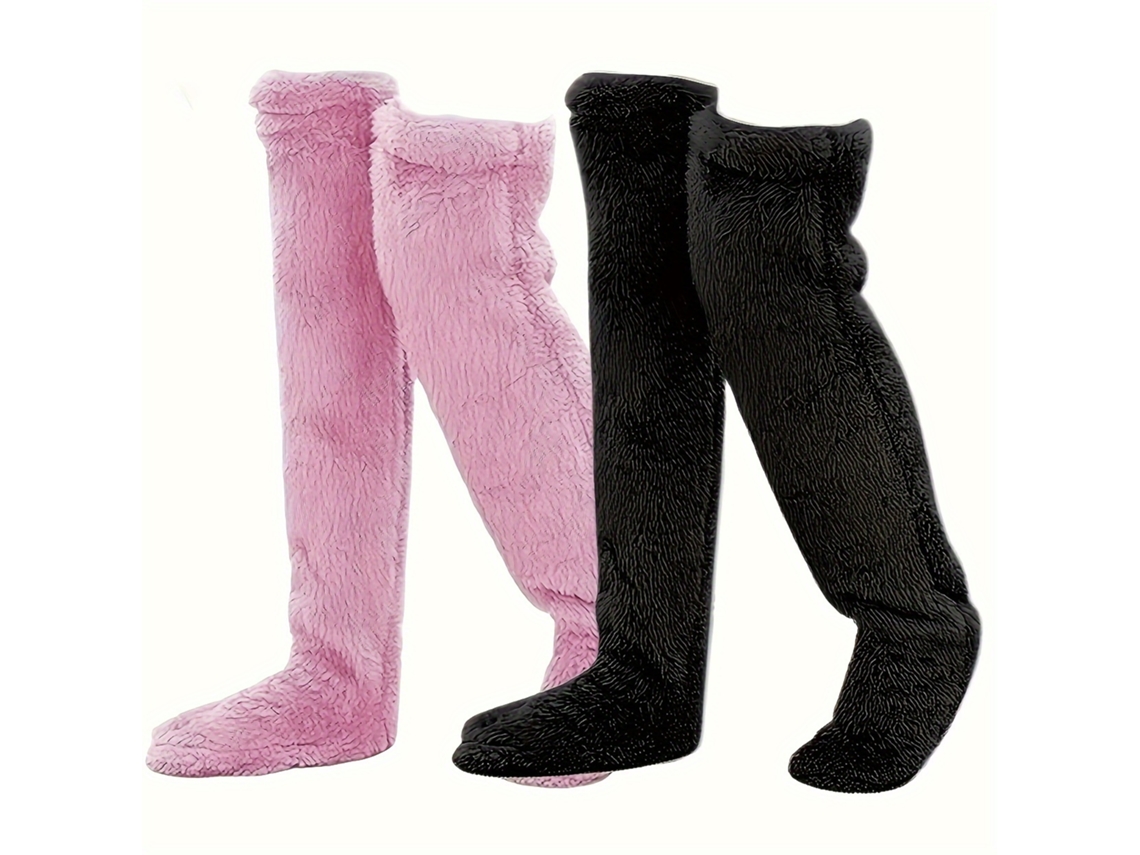 pares de calcetines hasta la rodilla, calcetines altos y cálidos para el invierno, calentadores de piernas suaves y cálidos (rosa y negro) Cuich