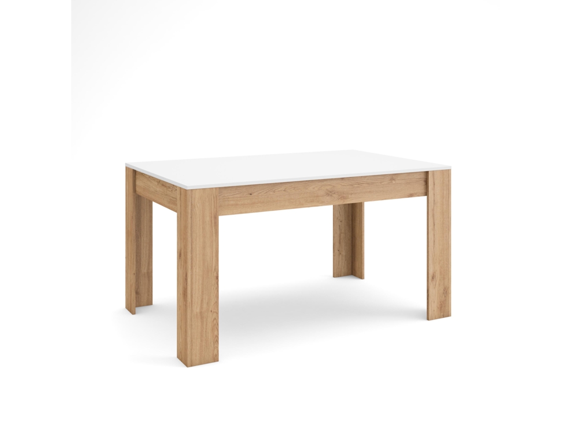 Mesa Comedor, 140x90x76cm, Para 6 Comensales, Muebles Comedor, Blanco Y Roble