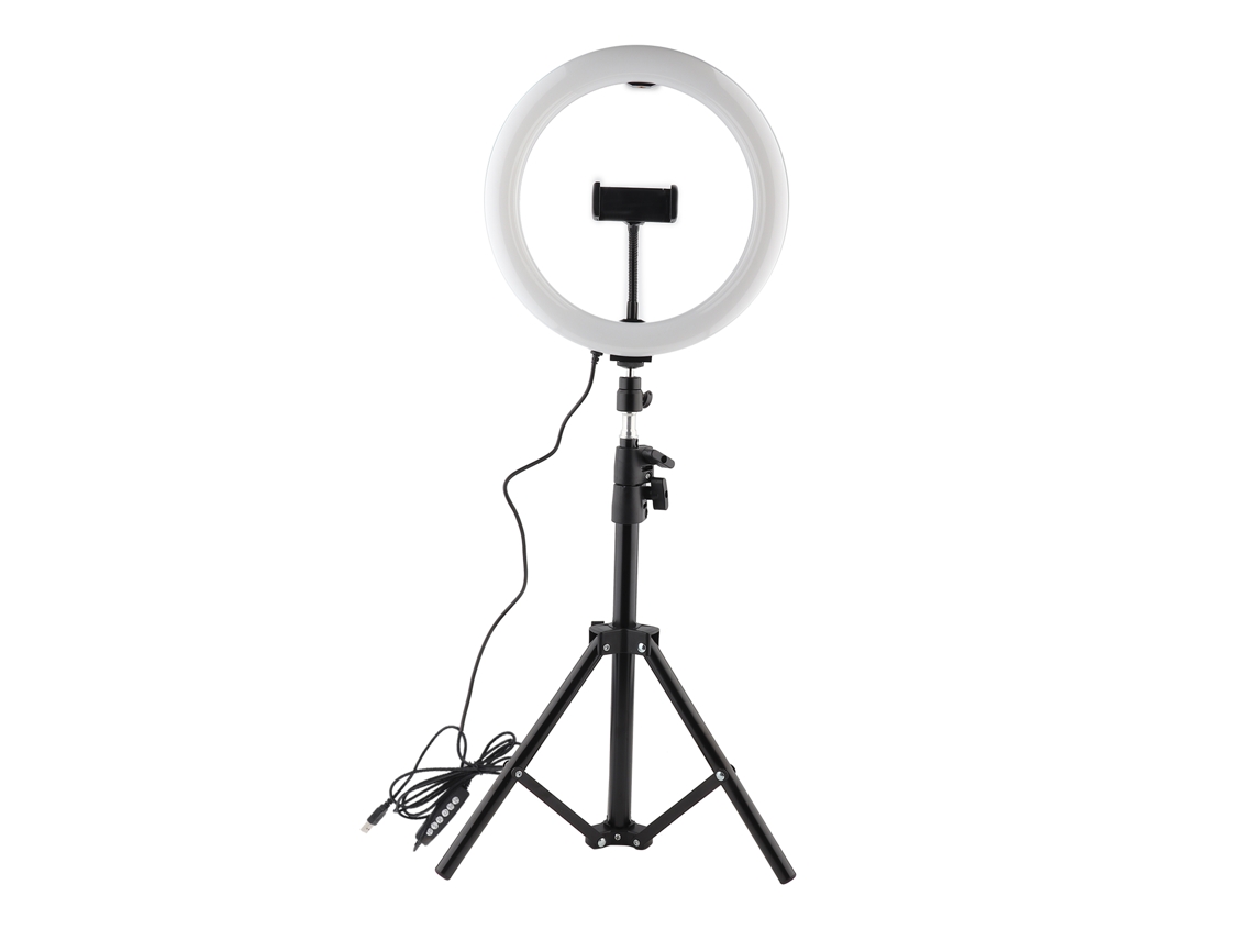 Anillo de luz LED Aetheria Puluz Pkt3044b con trípode para fotografía y transmisión en vivo.