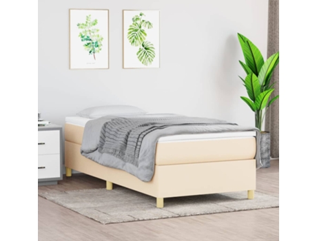 vidaXL Cama con somier y colchón 90x200 cm tela color crema