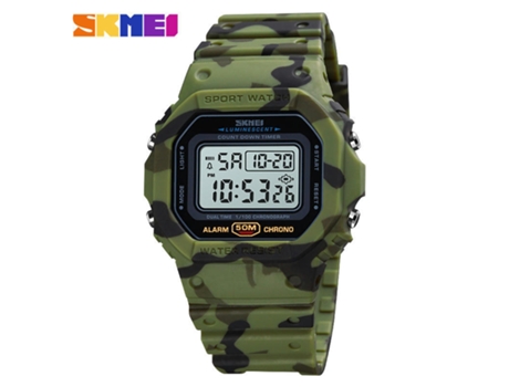 Hombres Mujeres Relojes deportivos al aire libre LED cuadrado electrónico impermeable reloj de pulsera-camuflaje verde militar LUUCOZK