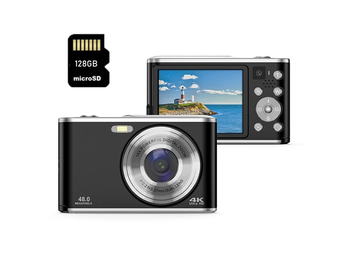 Camara Digital Compacta Dc306 4K Uhd 48Mp con Auto Focus 16X Zoom 2 8 Pulgadas para Niños 128G- Negro VIGA EUROPE