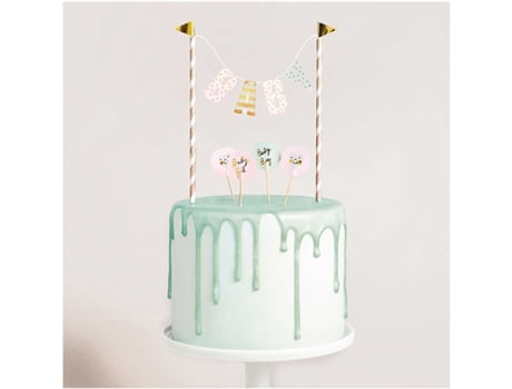 Decoración de la tarta - Baby Shower - Guirnalda, picos de madera