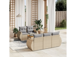 Conjunto de sofá de jardín de 6 piezas con cojines, mimbre sintético beige, Dkd Home Decor
