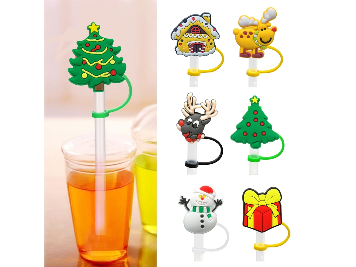 Tapas de pajitas navideñas: pajitas de silicona de 10 piezas para pajitas de 8 mm, reutilizables y portátiles JEIIBRZUI