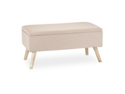 Banco Relaxdays Estofado Com Arrumação, Pernas De Madeira, Revestido A Tecido, Axlxp: 39,5 X 79,5 X 39,5 Cm, Bege