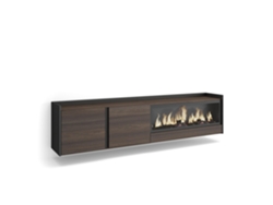 Mueble para TV, 212x35x50cm, para televisores de hasta 80'', chimenea eléctrica XXL, montaje en pared, roble oscuro y negro.