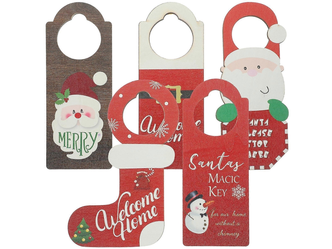Juego de 5 adornos navideños para manijas de puerta, colgantes de madera. Hengjian