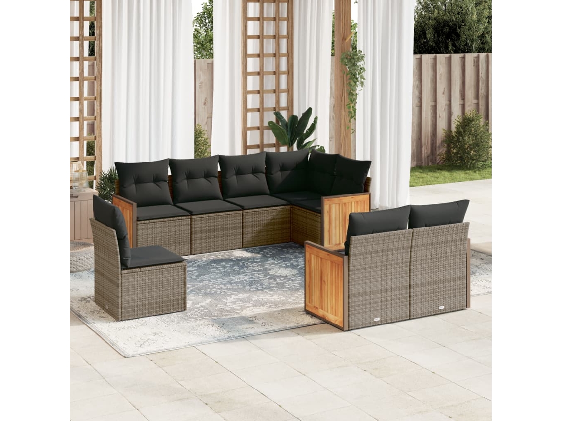 Conjunto de sofás de jardín de 8 piezas DKD Home Decor con cojines de mimbre gris