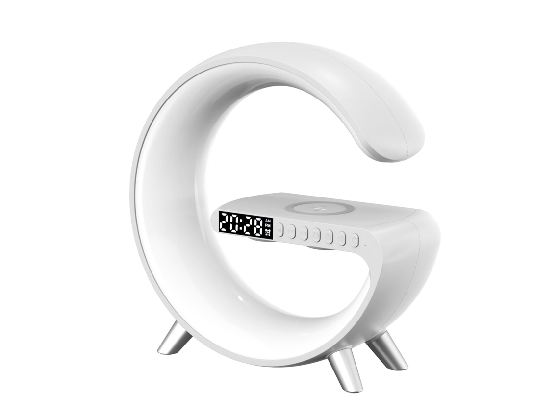Luz Ambiente Inteligente 15w Carregamento Sem Fio Alto-falante Bluetooth Relógio Despertador Modo Cor Abs