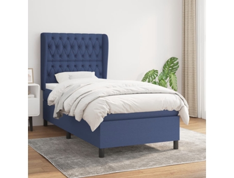 vidaXL Cama con somier y colchón 90x190 cm tela azul