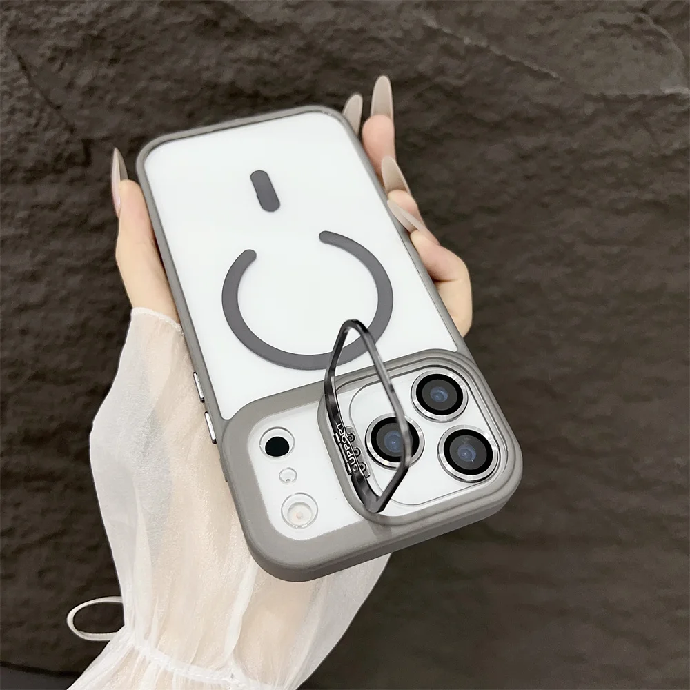 (iphone 17, Gris) Funda Con Soporte Magnético Magsafe Para Iphone, Compatible Con Carga Inalámbrica.