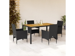 Juego de comedor de jardín de 5 piezas con cojines de mimbre de acacia negra de DKD Home Decor