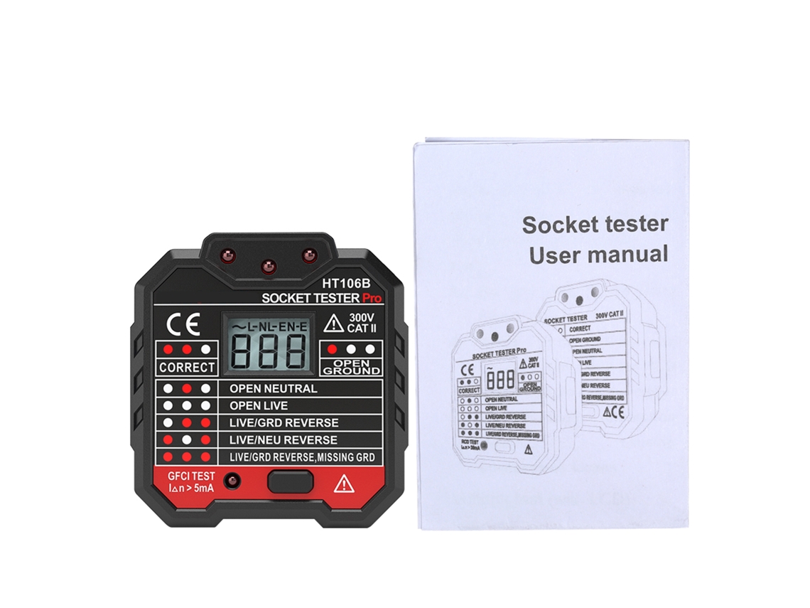 Probador Avanzado De Tomacorrientes Eléctricos Gfci Con Pantalla Lcd Y Detección De Cables Neutro, De Fase Y De Tierra.