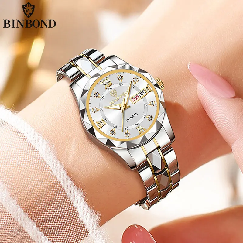 Reloj De Mujer, Resistente Al Agua, Luminoso, Con Indicador De Fecha, De Acero Inoxidable.