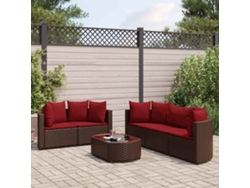 Conjunto de sofá de jardín de 6 piezas con cojines de mimbre marrón de DKD Home Decor