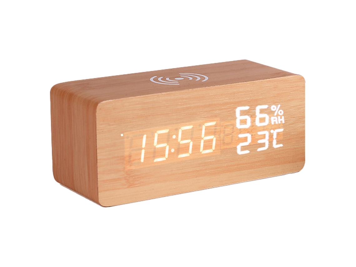 Reloj Despertador Electrónico de Madera con Carga Inalámbrica. Kofihety