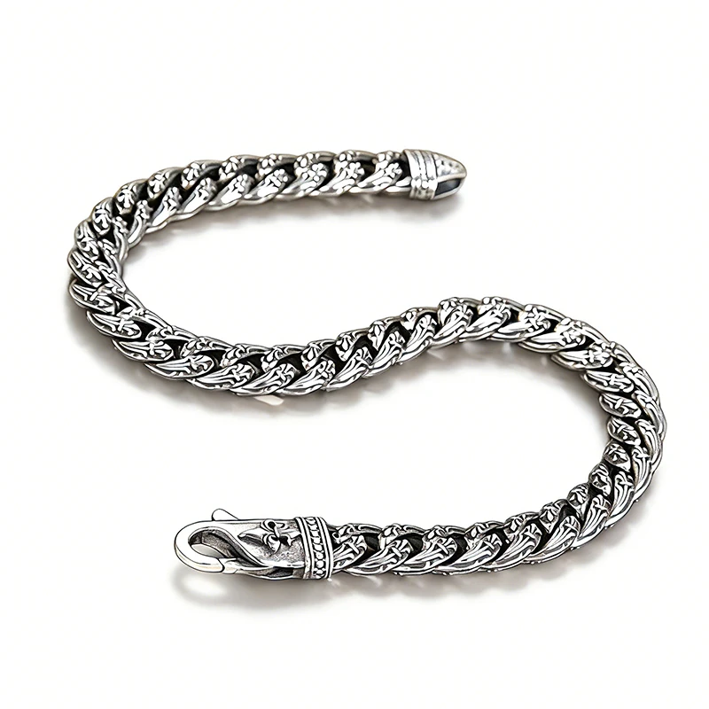 Pulsera vintage para hombre con cadena cubana grabada, estilo punk hip hop. MDUG (20 cm)