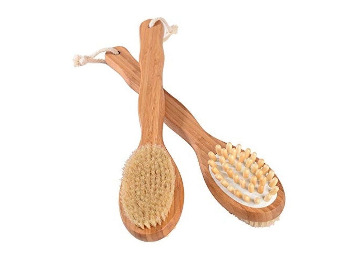 Cepillo De Baño Con Función De Masaje Para Piel Seca, Mango Ergonómico Largo De Madera Y Cerdas Naturales.
